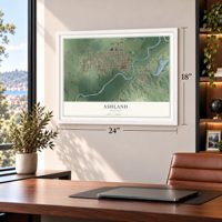 Ashland, Nebraska map, 18 x 24 inch print in a white frame in a home office