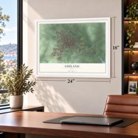 Ashland, Ohio map, 18 x 24 inch print in a white frame in a home office