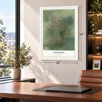 Ashmore, Illinois map, 18 x 24 inch print in a white frame in a home office