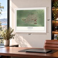 Ashton, Illinois map, 18 x 24 inch print in a white frame in a home office