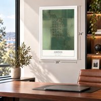 Ashton, South Dakota map, 18 x 24 inch print in a white frame in a home office