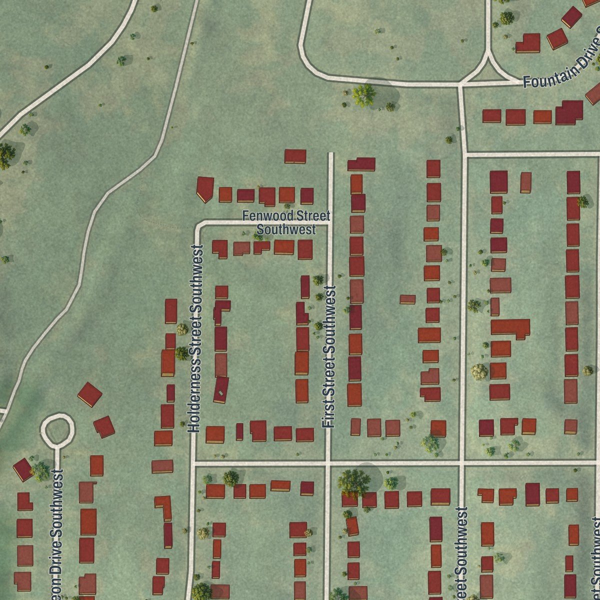 Second close-up of the map of Ashview Heights, Georgia print showing more streets and buildings