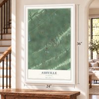 Ashville, Alabama map, 24 x 36 inch print in a white frame by a staircase