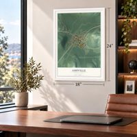 Ashville, Pennsylvania map, 18 x 24 inch print in a white frame in a home office