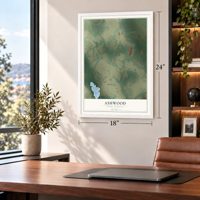 Ashwood, South Carolina map, 18 x 24 inch print in a white frame in a home office