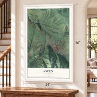 Aspen, Colorado map, 24 x 36 inch print in a white frame by a staircase