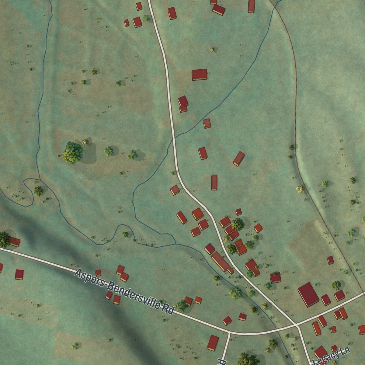 Second close-up of the map of Aspers, Pennsylvania print showing more streets and buildings