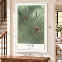 Aspers, Pennsylvania map, 24 x 36 inch print in a white frame by a staircase