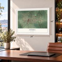 Astoria, Illinois map, 18 x 24 inch print in a white frame in a home office