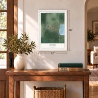 Astoria, South Dakota map, 12 x 18 inch print in a white frame in an entryway