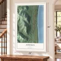 Athalia, Ohio map, 24 x 36 inch print in a white frame by a staircase