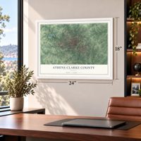 Athens-Clarke County, Georgia map, 18 x 24 inch print in a white frame in a home office