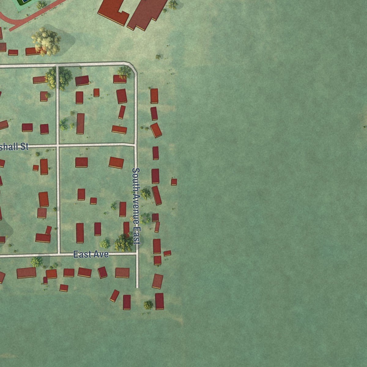 Second close-up of the map of Athens, Michigan print showing more streets and buildings