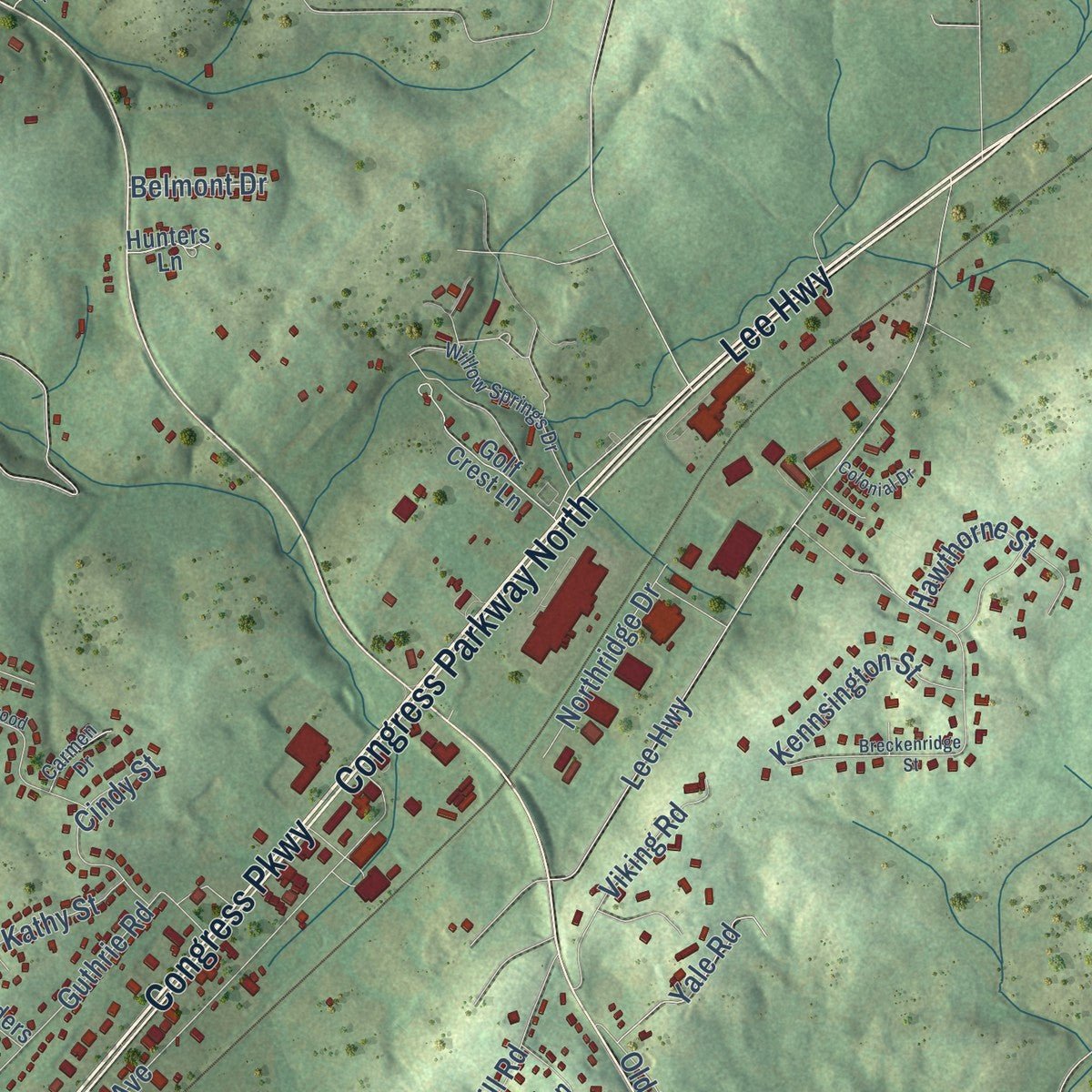 Second close-up of the map of Athens, Tennessee print showing more streets and buildings