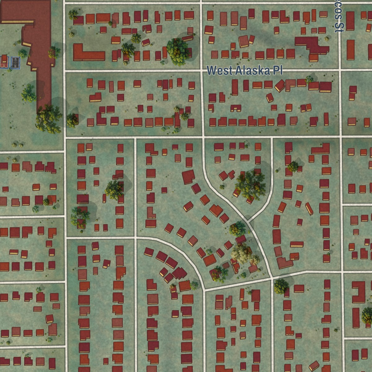 Second close-up of the map of Athmar Park, Colorado print showing more streets and buildings