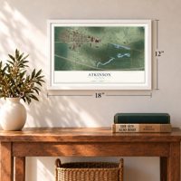 Atkinson, Illinois map, 12 x 18 inch print in a white frame in an entryway