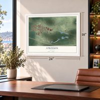 Atkinson, Illinois map, 18 x 24 inch print in a white frame in a home office