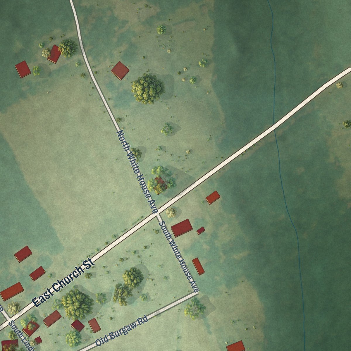 Second close-up of the map of Atkinson, North Carolina print showing more streets and buildings