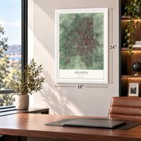 Atlanta, Georgia map, 18 x 24 inch print in a white frame in a home office