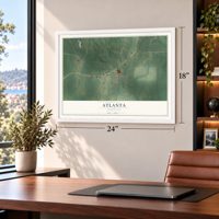 Atlanta, Louisiana map, 18 x 24 inch print in a white frame in a home office