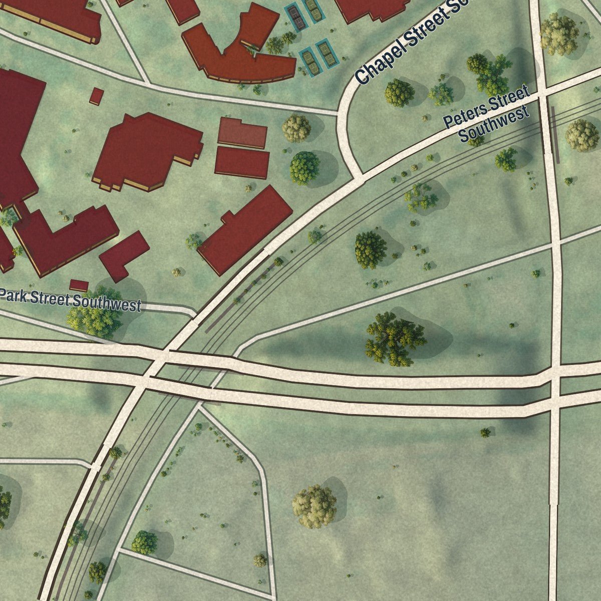 Second close-up of the map of Atlanta University Center, Georgia print showing more streets and buildings