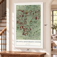 Atlanta University Center, Georgia map, 24 x 36 inch print in a white frame by a staircase