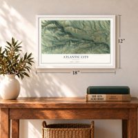 Atlantic City, Wyoming map, 12 x 18 inch print in a white frame in an entryway