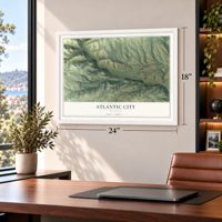 Atlantic City, Wyoming map, 18 x 24 inch print in a white frame in a home office