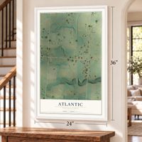 Atlantic, Pennsylvania map, 24 x 36 inch print in a white frame by a staircase