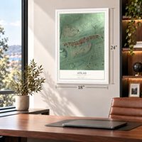 Atlas, Pennsylvania map, 18 x 24 inch print in a white frame in a home office