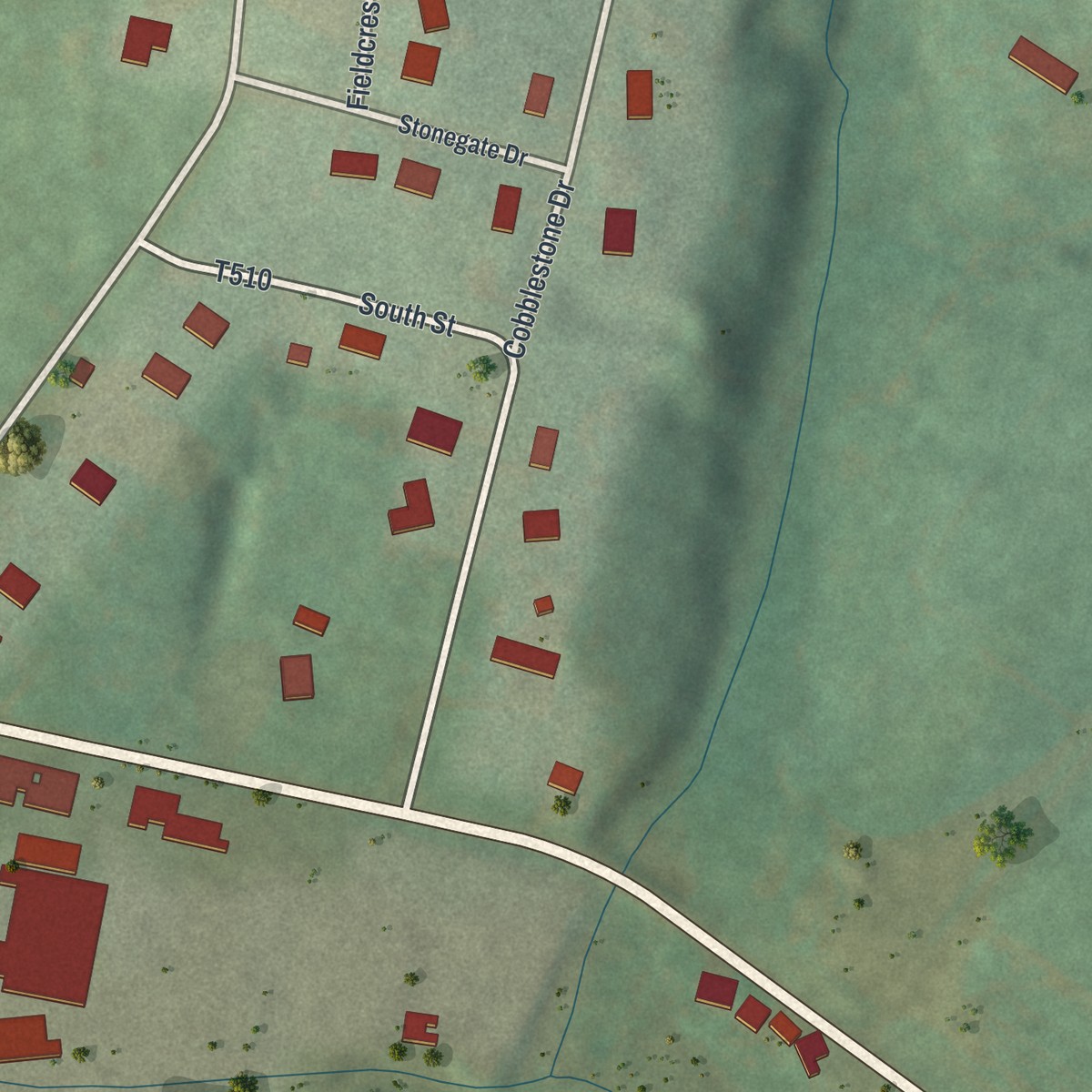 Second close-up of the map of Atlasburg, Pennsylvania print showing more streets and buildings