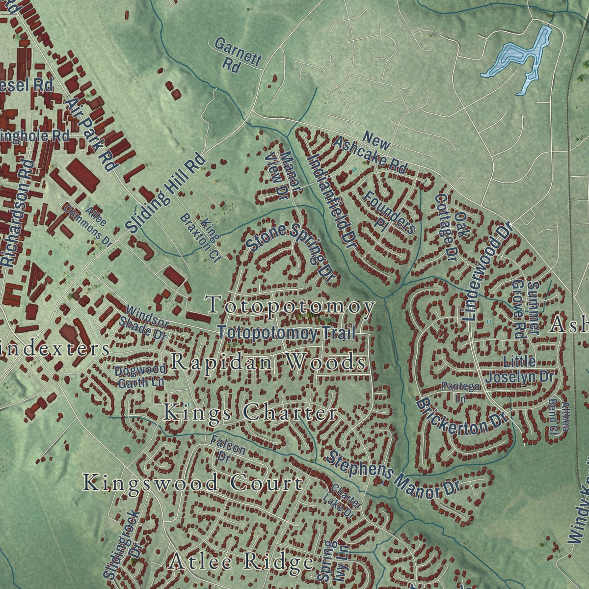 Second close-up of the map of Atlee, Virginia print showing more streets and buildings