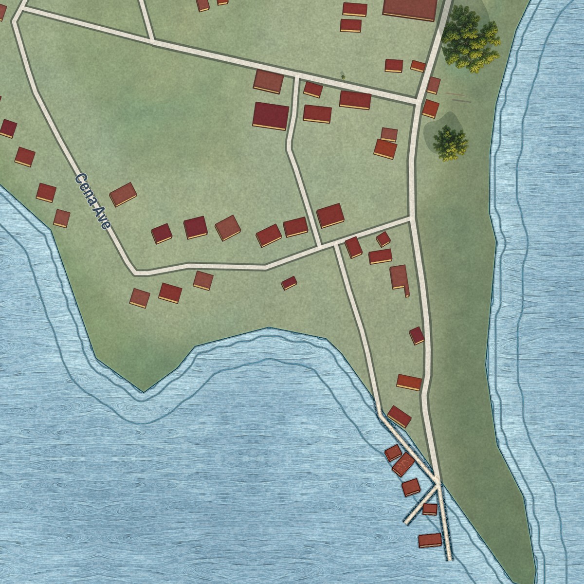 Second close-up of the map of Atmautluak, Alaska print showing more streets and buildings