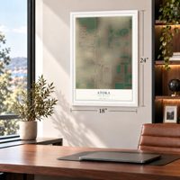 Atoka, New Mexico map, 18 x 24 inch print in a white frame in a home office