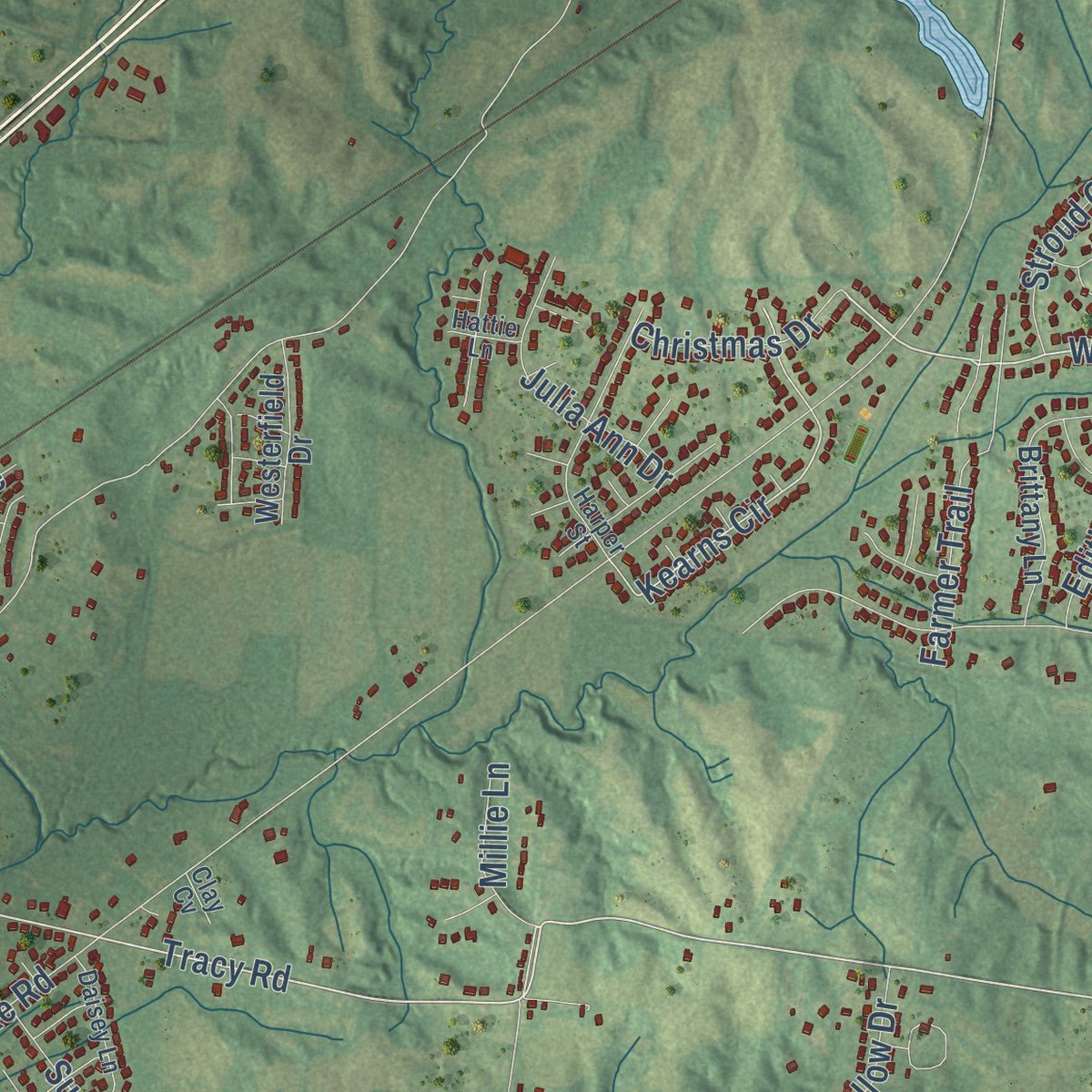 Second close-up of the map of Atoka, Tennessee print showing more streets and buildings
