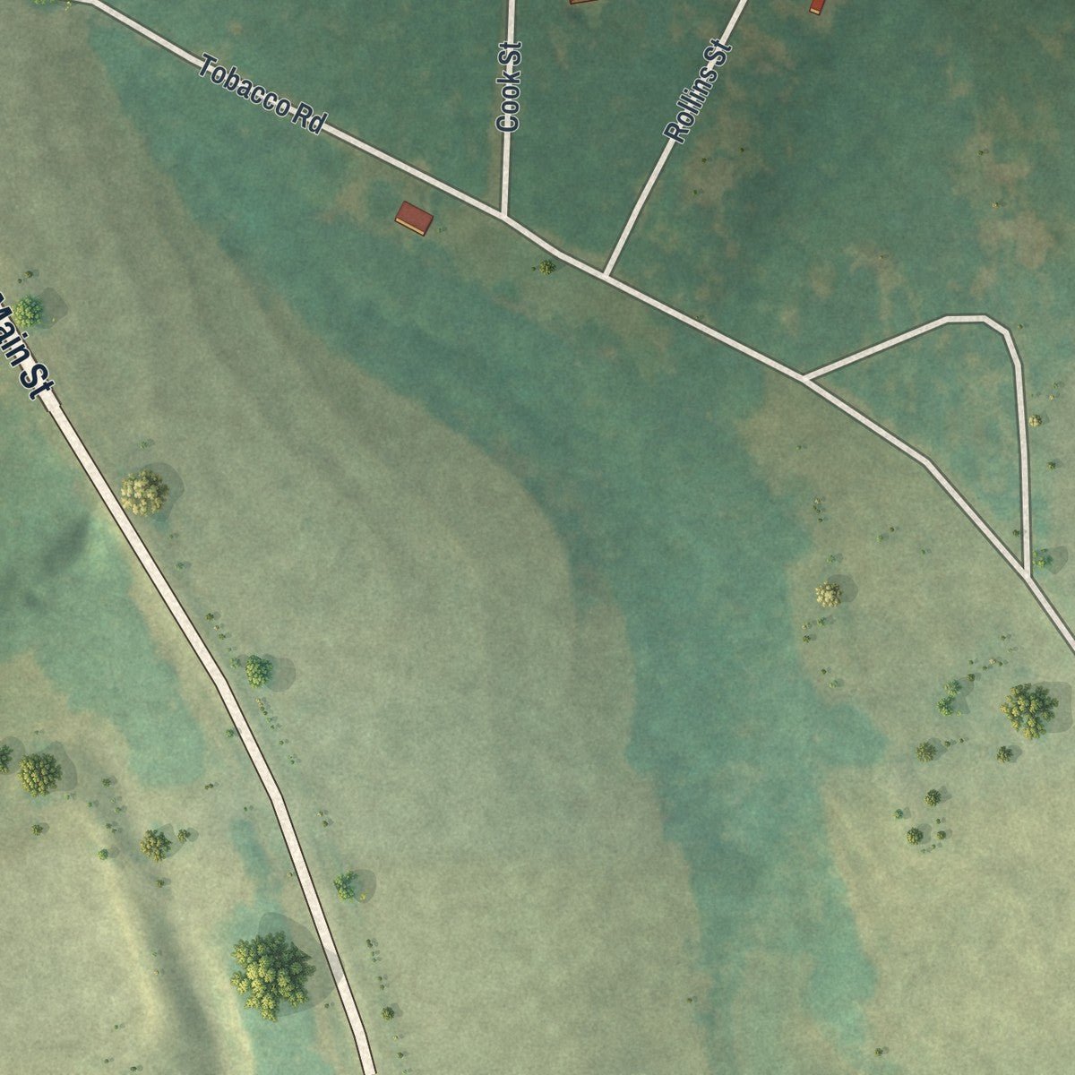Second close-up of the map of Attapulgus, Georgia print showing more streets and buildings