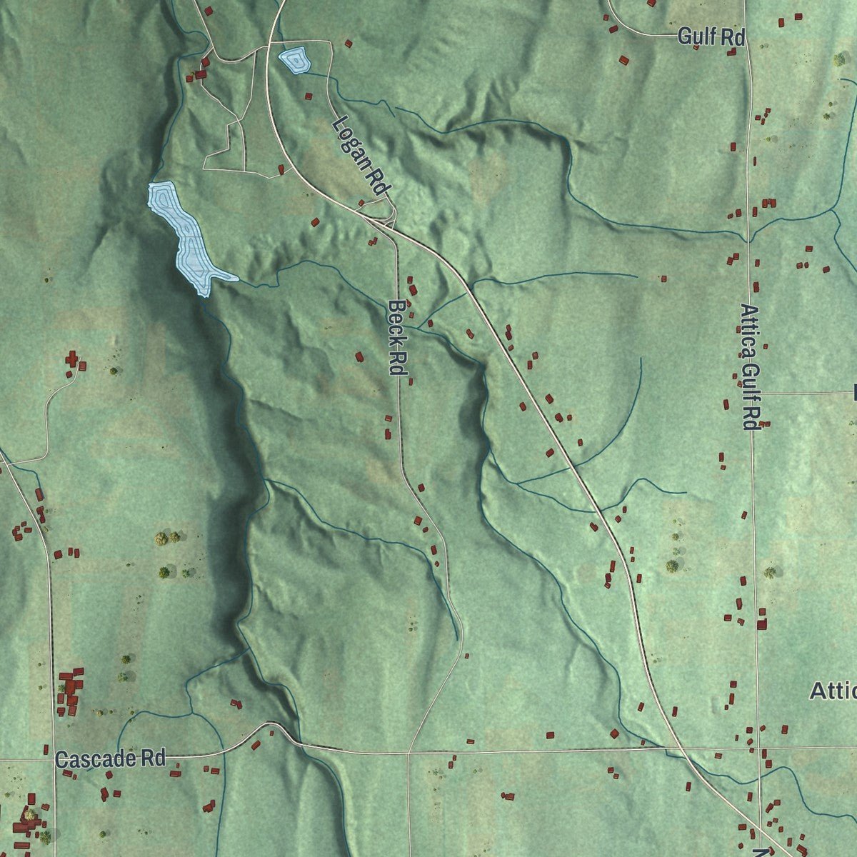 Second close-up of the map of Attica, New York print showing more streets and buildings