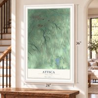 Attica, New York map, 24 x 36 inch print in a white frame by a staircase