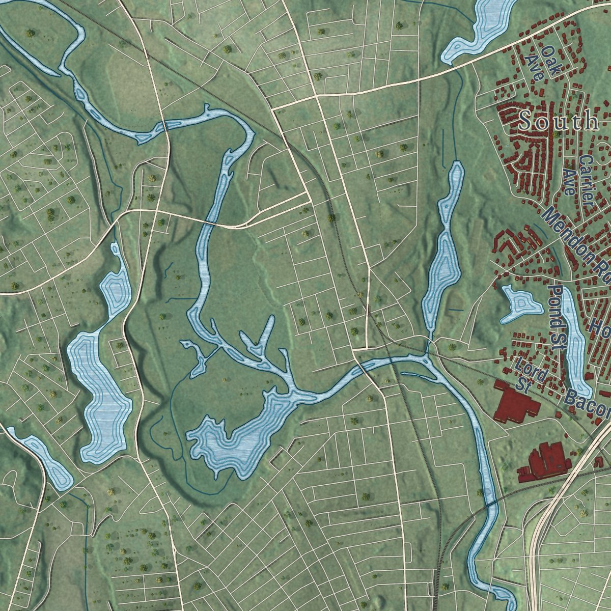 Second close-up of the map of Attleboro, Massachusetts print showing more streets and buildings
