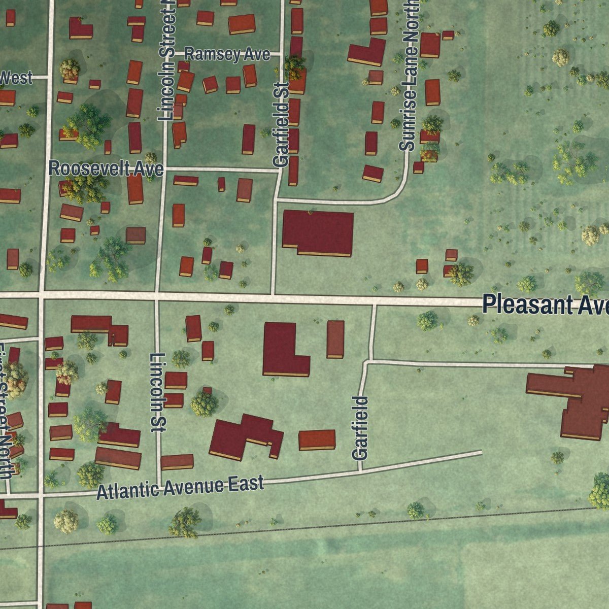 Second close-up of the map of Atwater, Minnesota print showing more streets and buildings