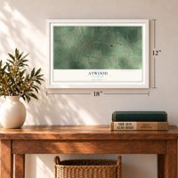 Atwood, Tennessee map, 12 x 18 inch print in a white frame in an entryway