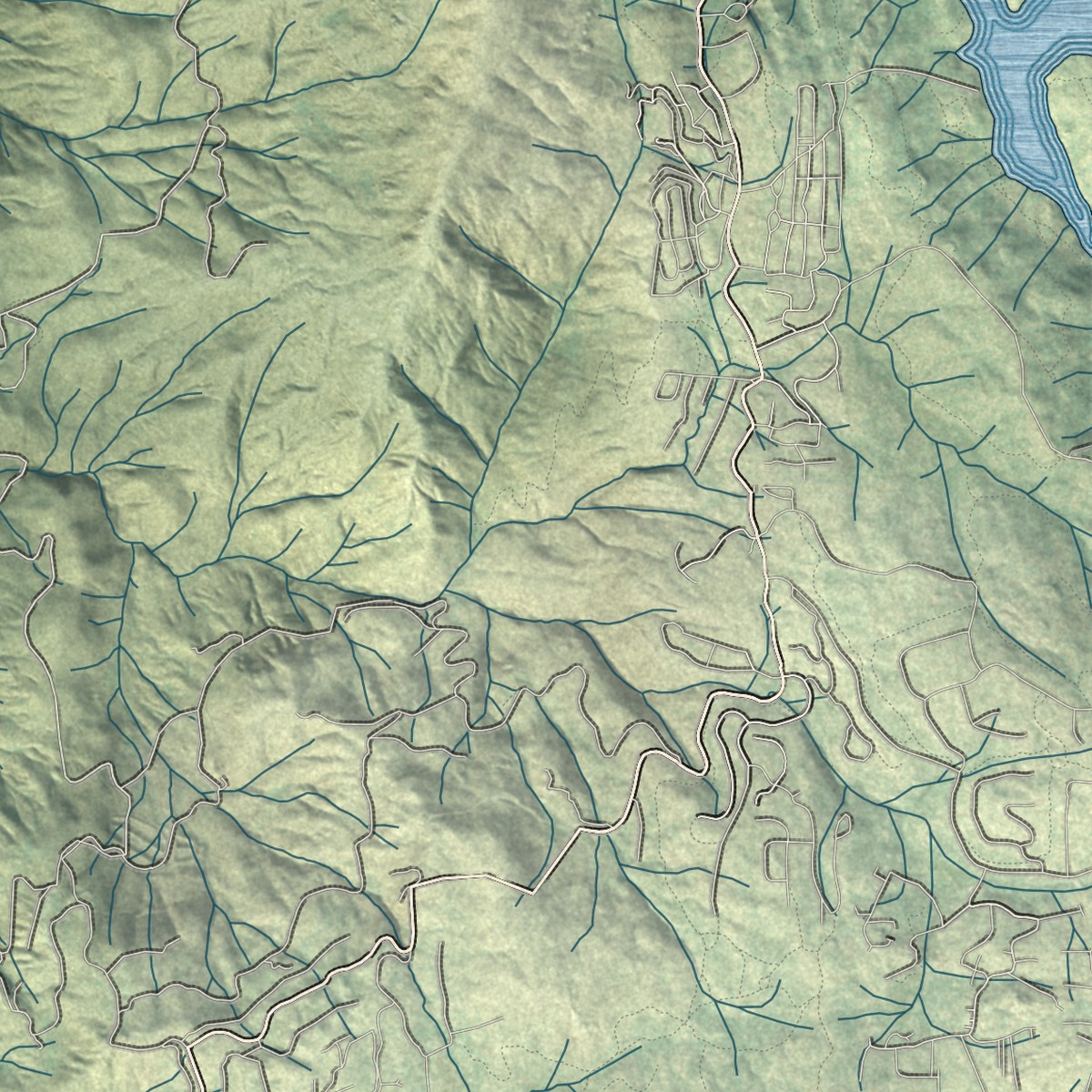 Second close-up of the map of Auberry, California print showing more streets and buildings