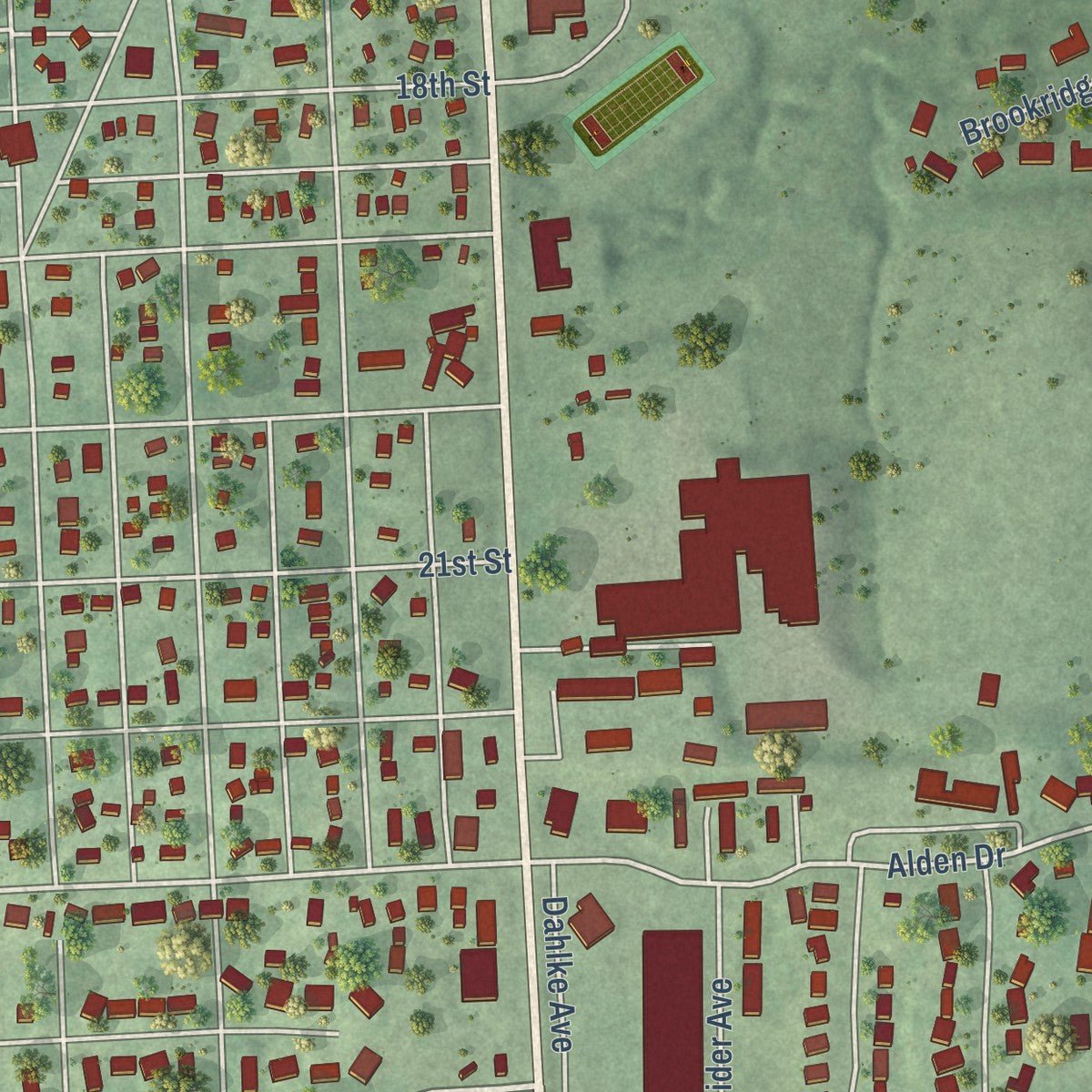 Second close-up of the map of Auburn, Nebraska print showing more streets and buildings
