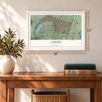 Auburn, Rhode Island map, 12 x 18 inch print in a white frame in an entryway