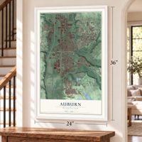 Auburn, Washington map, 24 x 36 inch print in a white frame by a staircase