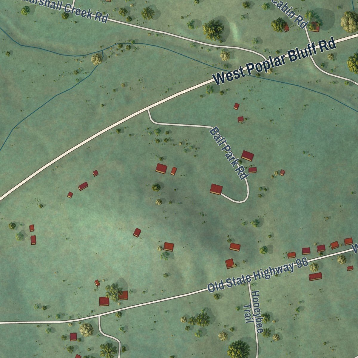 Second close-up of the map of Auburntown, Tennessee print showing more streets and buildings