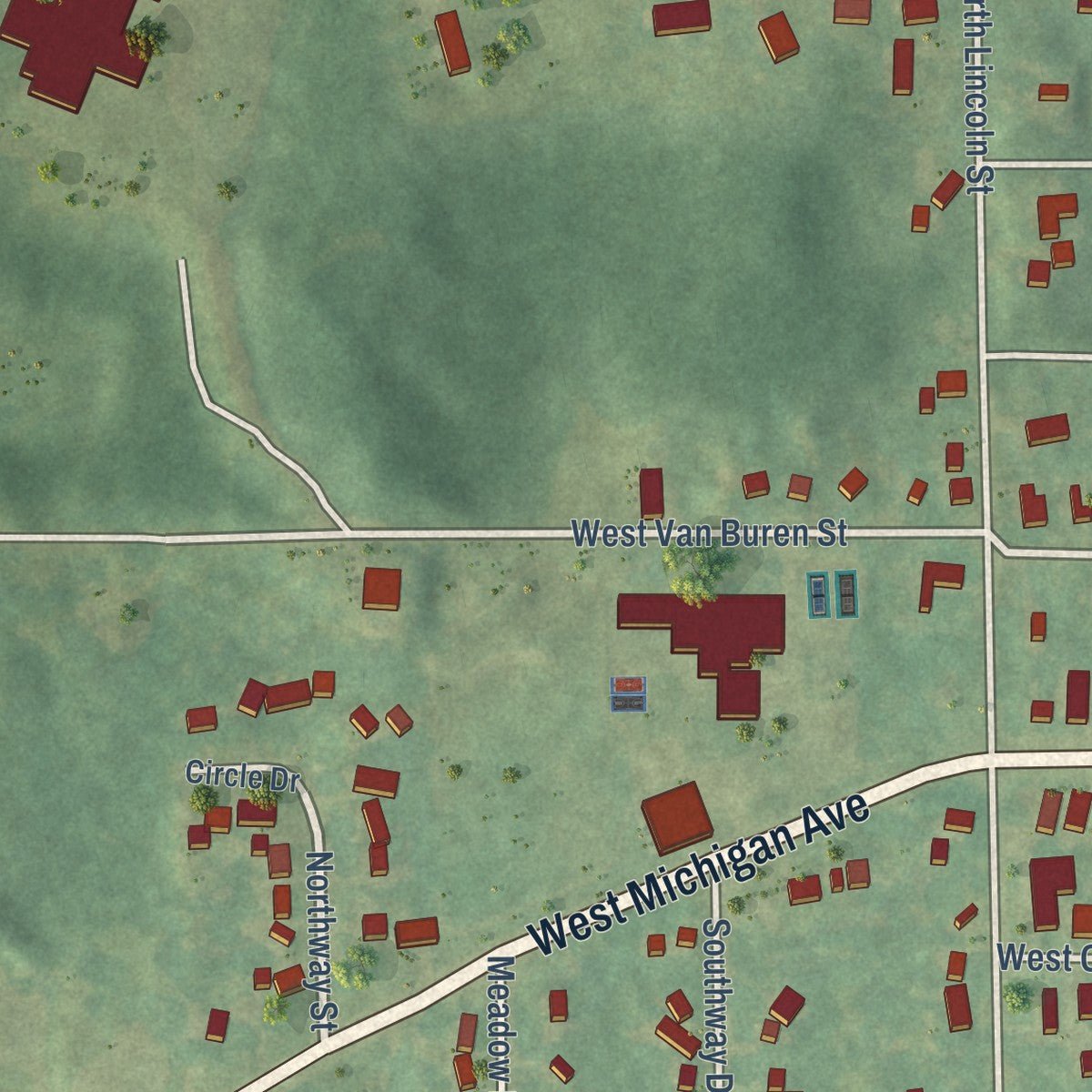 Second close-up of the map of Augusta, Kalamazoo County, Michigan print showing more streets and buildings