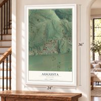 Augusta, Missouri map, 24 x 36 inch print in a white frame by a staircase