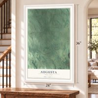 Augusta, New York map, 24 x 36 inch print in a white frame by a staircase