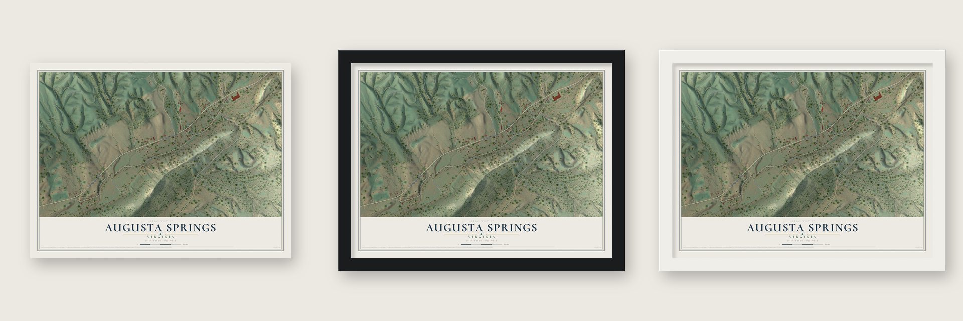 Augusta Springs, Virginia map unframed, in a black wood frame and in a white wood frame
